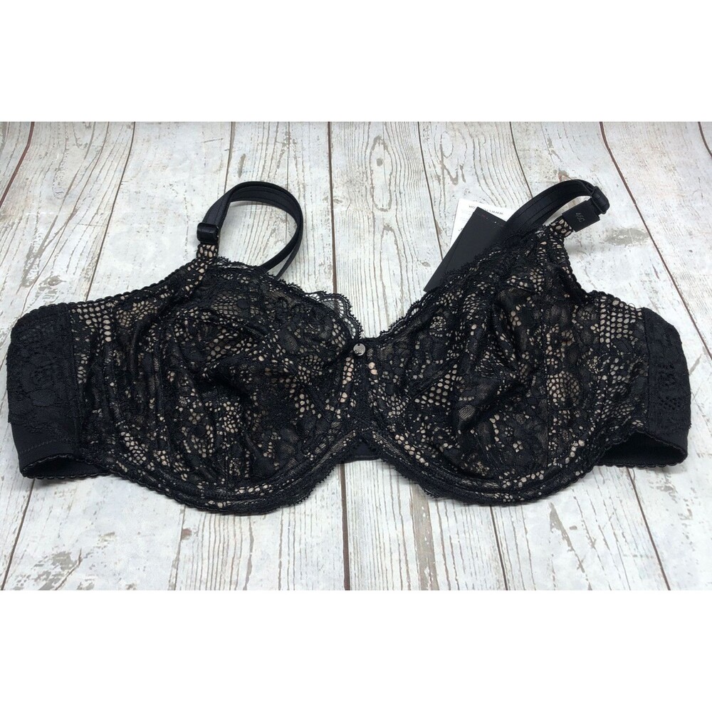 Curvy Couture Lace Bra Black Size 46C Underwire Lined Style#1341